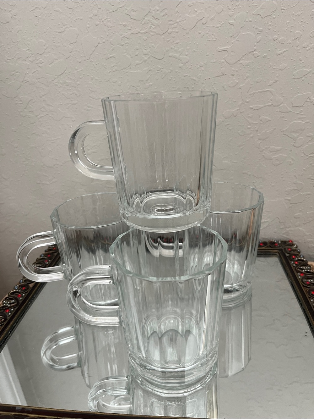 Rocco Bormioli Italy VTG Oxford Clear Glass Coffee Expresso Mugs - Set of 4